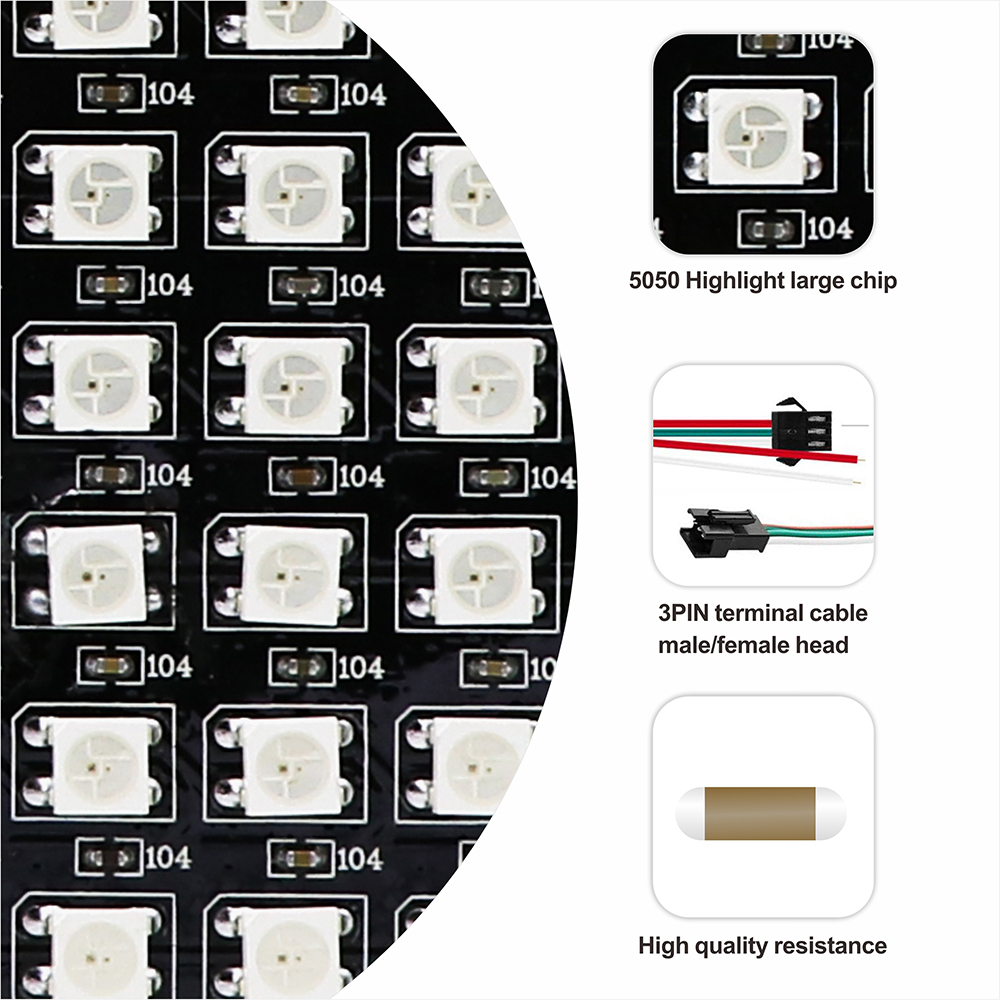 Rgb Led Matrix 8X8 - Painel de LED flexível WS2812, SMD5050,