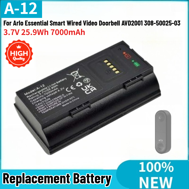 Smart Doorbell Wired - Bateria de Alta Qualidade A-12 3.7V